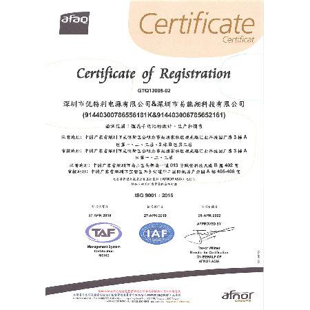 ISO9001:2015 証明書 GTE13005-2